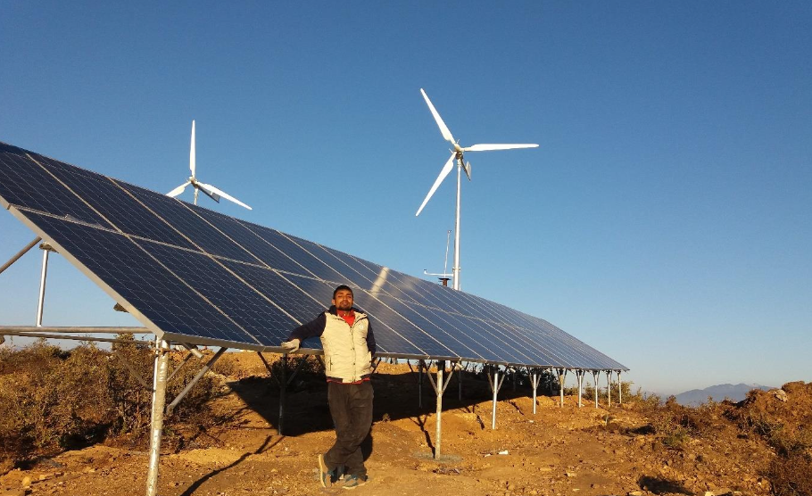 A wind-solar hybrid system with 11.4kW Solar and 20kW wind at Kamalbazar, Accham (Joint Venture with Krishna Grill)